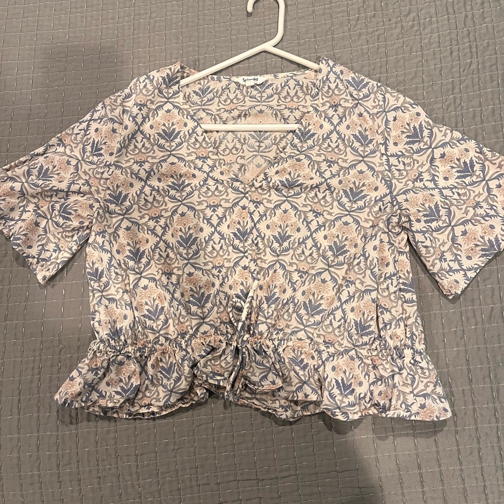 Splendid Floral Blouse - Blue and White